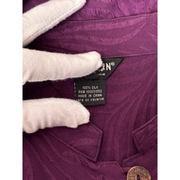 Citron Top XL Petite Womens Purple Silk Jacquard Long Sleeve Button Topper - Picture 8 of 8